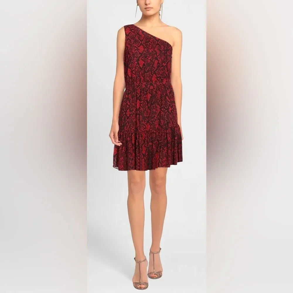 MICHAEL Michael Kors Chic One-Shoulder Red leopard print Dress, US0